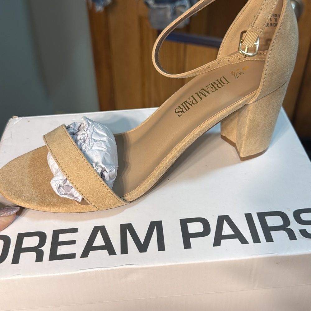 Dream Pairs Beige Block Heel Sandals